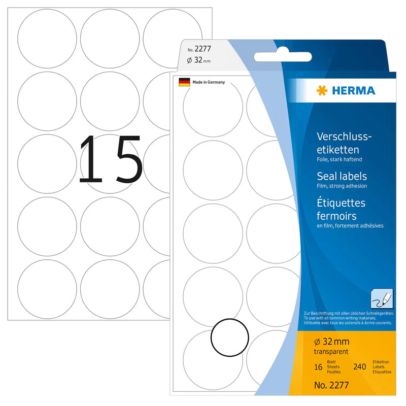 HERMA 2277 selvklæbende etiket Cirkel Transparent 240 stk