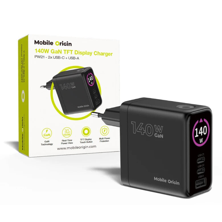 Mobile Origin MO-140WDCH-PW21 oplader til mobil enhed Universel Sort Vekselstrøm Hurtig opladning Indendørs