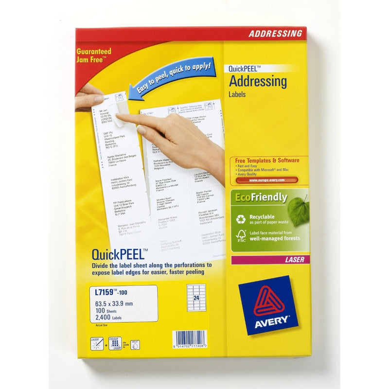 Avery L7159-100 adresse- og postetiket Hvid