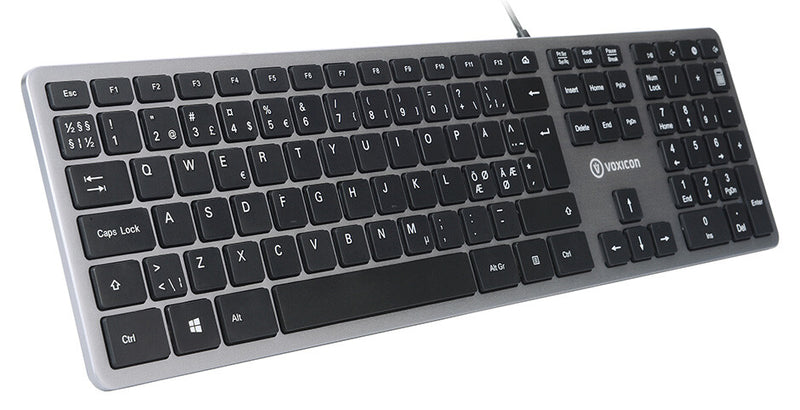 Voxicon Slim 280 Metal tastatur Kontor USB QWERTY Nordisk Sort, Sølv