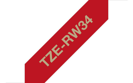 Brother TZE-RW34 etiketbånd Guld på rødt