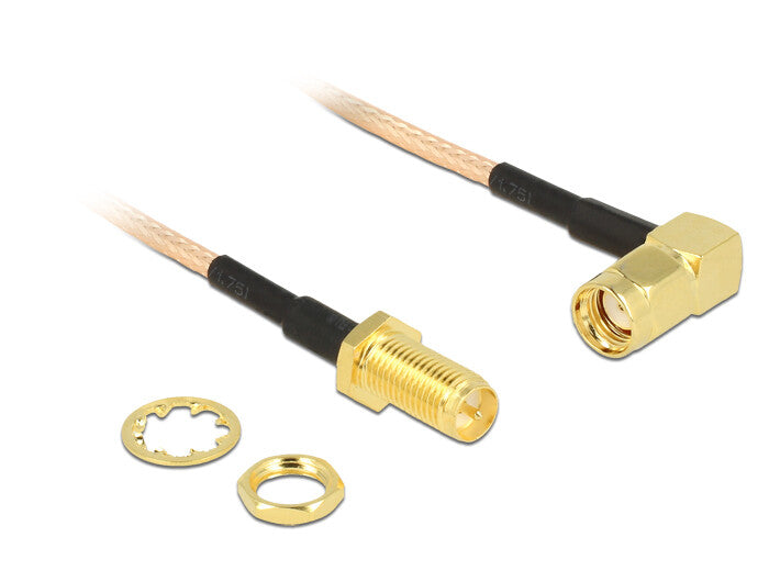 DeLOCK 0.16m, 2xRP-SMA koaxial kabel RG-316 0,16 m RP-SMA Sort, Guld, Transparent