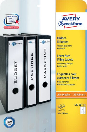 Avery L4759-25 print etiket Hvid Selvklæbende printeretiket