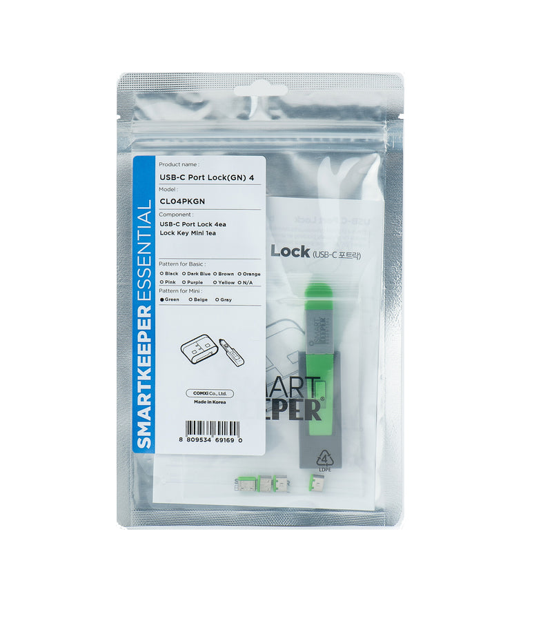 Smartkeeper CL04PKGN portblokering Portblokering + nøgle USB Type-C Grøn Plast 1 stk
