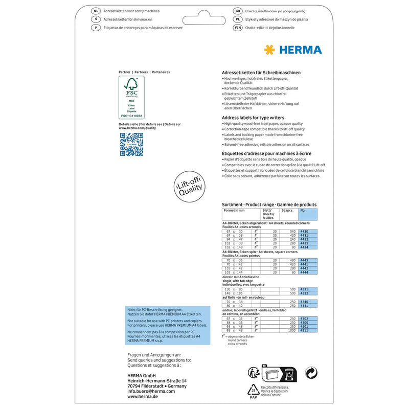 HERMA 4434 adresse- og postetiket Hvid