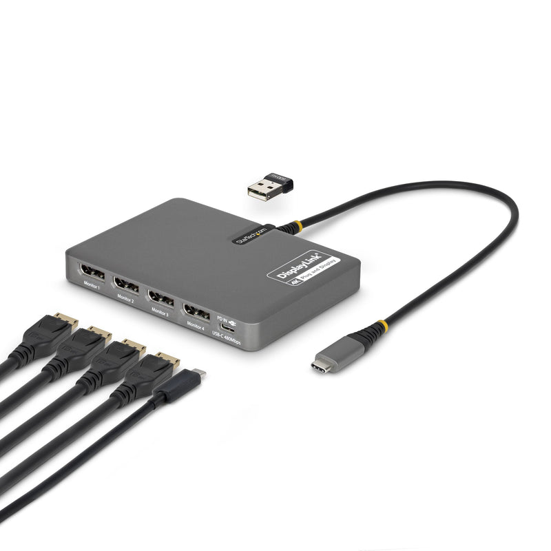 StarTech.com QUAD-USB-DP-ADAPT dockingstation Ledningsført USB 3.2 Gen 1 (3.1 Gen 1) Type-C Grå
