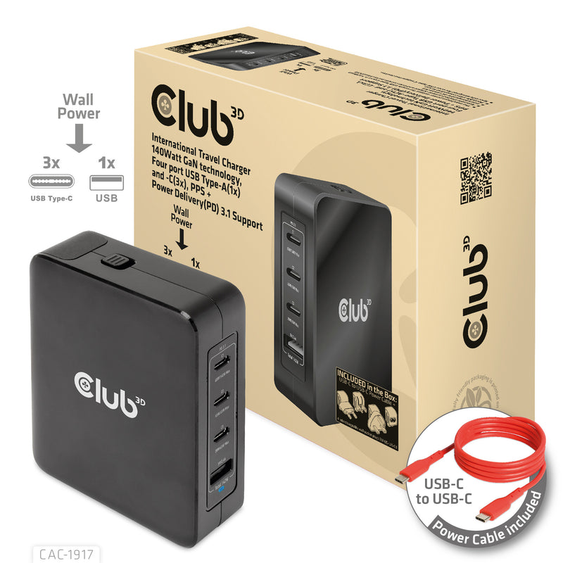 CLUB3D CAC-1917 oplader til mobil enhed Universel Sort Vekselstrøm Hurtig opladning Indendørs