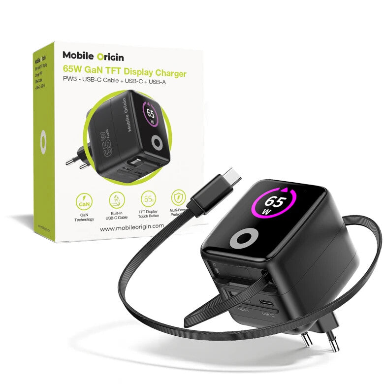 Mobile Origin MO-65WDCH-PW3 oplader til mobil enhed Universel Sort Vekselstrøm Hurtig opladning Indendørs