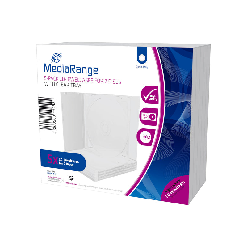 MediaRange Cajas CD doble, 10 mm, Transparente, 5 unidades Smykkeboks 2 diske Transparent