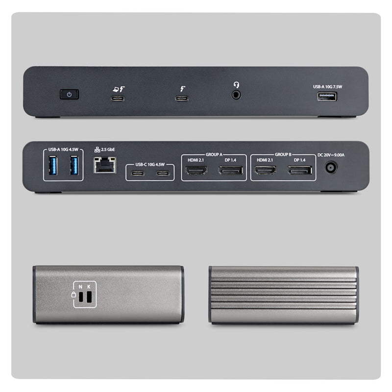 StarTech.com 206UE-TB5USB4DOCK dockingstation Ledningsført Thunderbolt 5 Sort, Grå