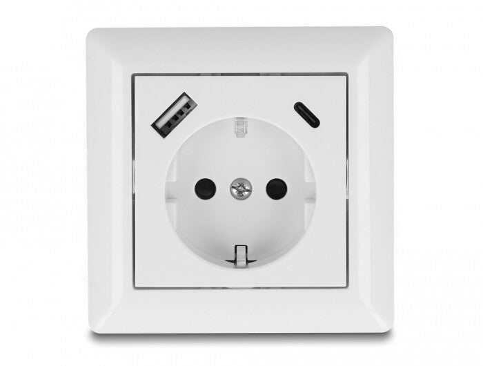 DeLOCK 11499 stikkontakt Type F + USB A + USB C Hvid