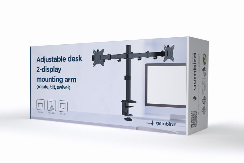 Gembird MA-D2-01 skærmbeslag og -stativer 81,3 cm (32") Skrivebord Sort