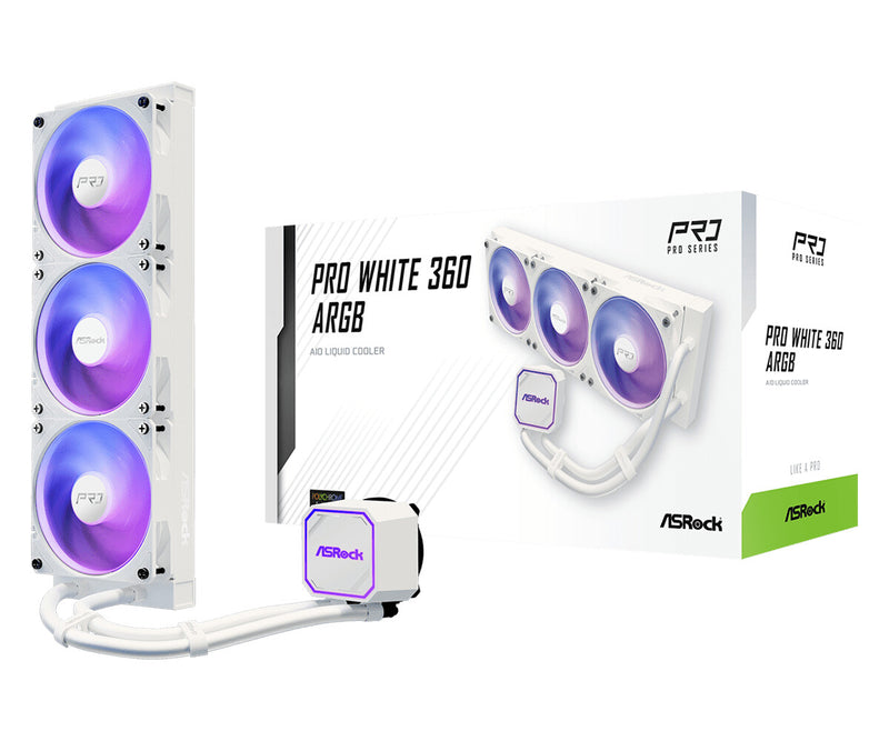 Asrock Pro White 360 ARGB Processor Alt-i-en væskekøler 12 cm Hvid