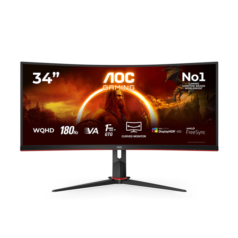 AOC G2 CU34G2XP computerskærm 86,4 cm (34") 3440 x 1440 pixel UltraWide Quad HD LED Sort, Rød