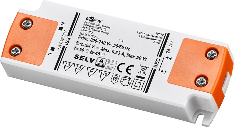 Goobay 30612 belysning transformer / strømforsyning Velegnet til indendørsbrug Elektronisk lystransformer 20 W