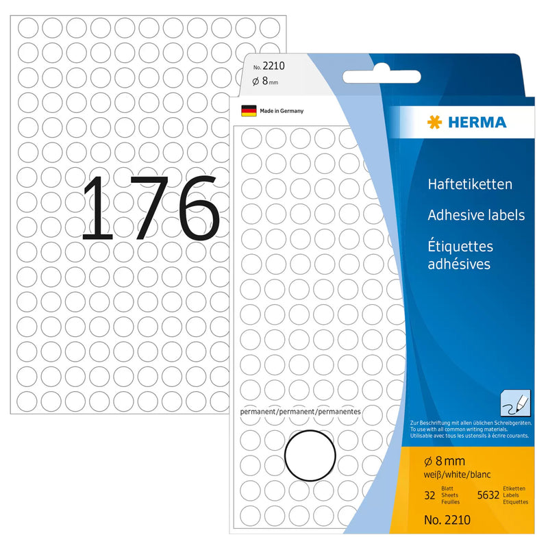 HERMA 2210 selvklæbende etiket Cirkel Hvid 5632 stk