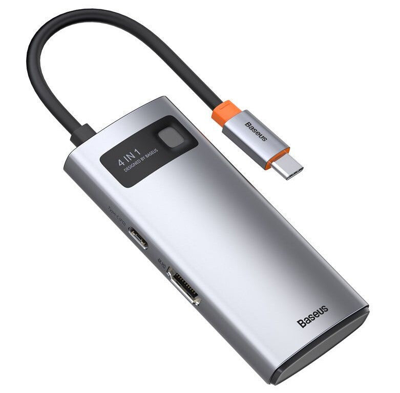 Baseus Metal Gleam Series 4-in-1 USB-C Hub mobil dockingstation Tablet/smartphone Sølv