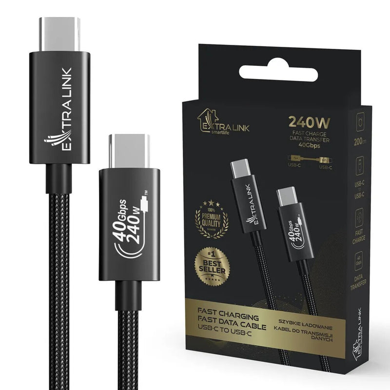 Extralink CABESL05 USB-kabel USB 2.0 2 m USB C 40 Gbit/sek. 240 W Sort