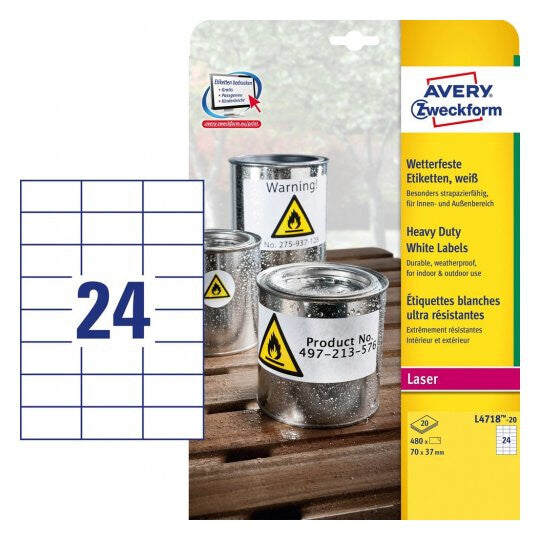 Avery L4718-20 print etiket Hvid Selvklæbende printeretiket