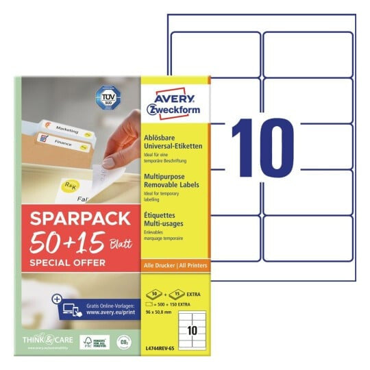 Avery L4744REV-65 print etiket Hvid Selvklæbende printeretiket