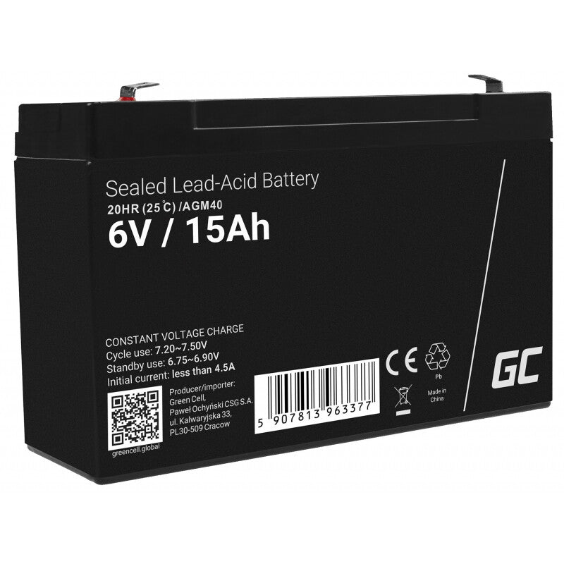 Green Cell AGM40 UPS batteri VRLA AGM 6 V 15 At