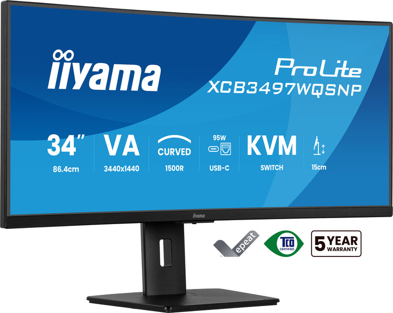 iiyama ProLite XCB3497WQSNP-B1 computerskærm 86,4 cm (34") 3440 x 1440 pixel UltraWide Quad HD LED Sort