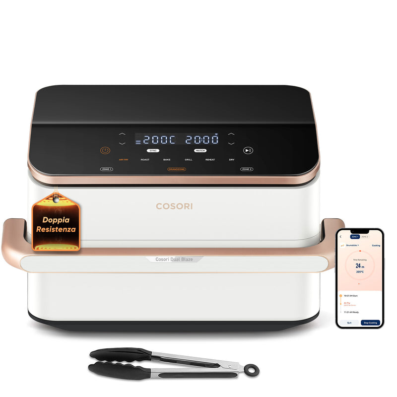 Cosori Dual Blaze Twinfry Chef Edition Dobbelt 10 L Enkeltstående 2800 W Varmluftsteger Roseguld, Hvid