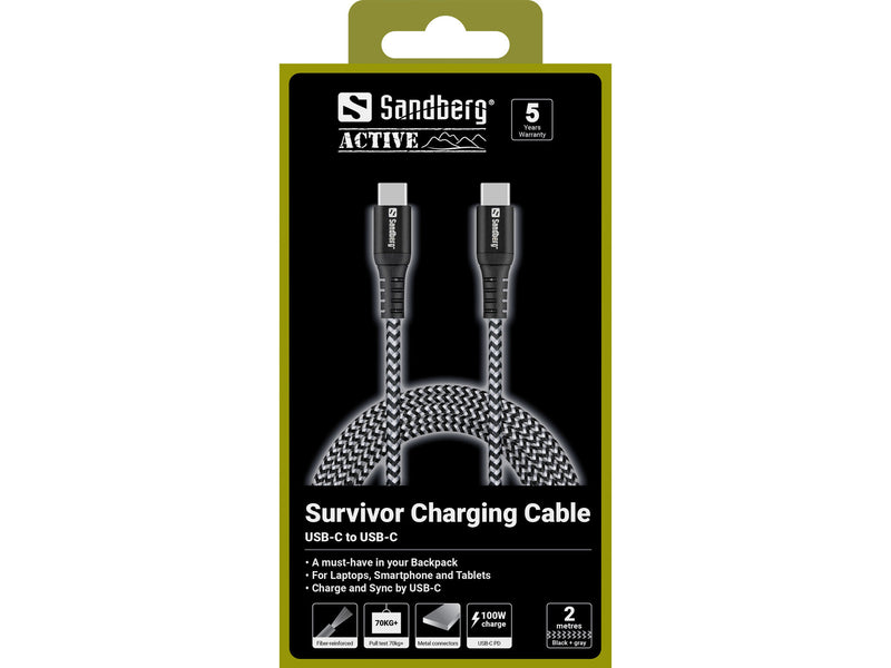 Sandberg 441-67 USB-kabel USB 2.0 200 m USB C 100 W Sort, Hvid
