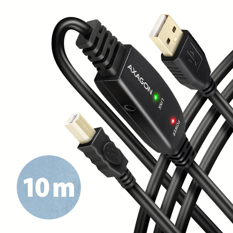 Axagon ADR-210B USB 2.0 A-M -> B-M active connecting/repeater cable 10m - Kabel - Digital/Daten USB-kabel USB A USB B 0,48 Gbit/sek. Sort