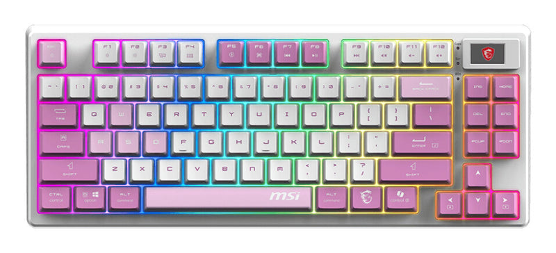MSI FORGE GK600 TKL WIRELESS VIOLET tastatur Spil USB + Bluetooth QWERTY Spansk Lyserød, Violet, Hvid