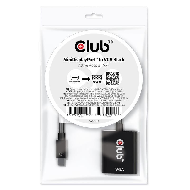 CLUB3D CAC-2113 videokabel adapter 0,228 m Mini Displayport VGA Sort