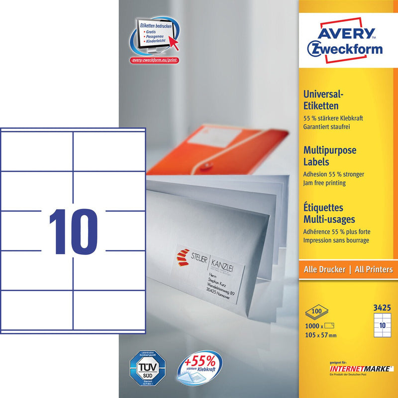 Avery 3425 print etiket Hvid Selvklæbende printeretiket
