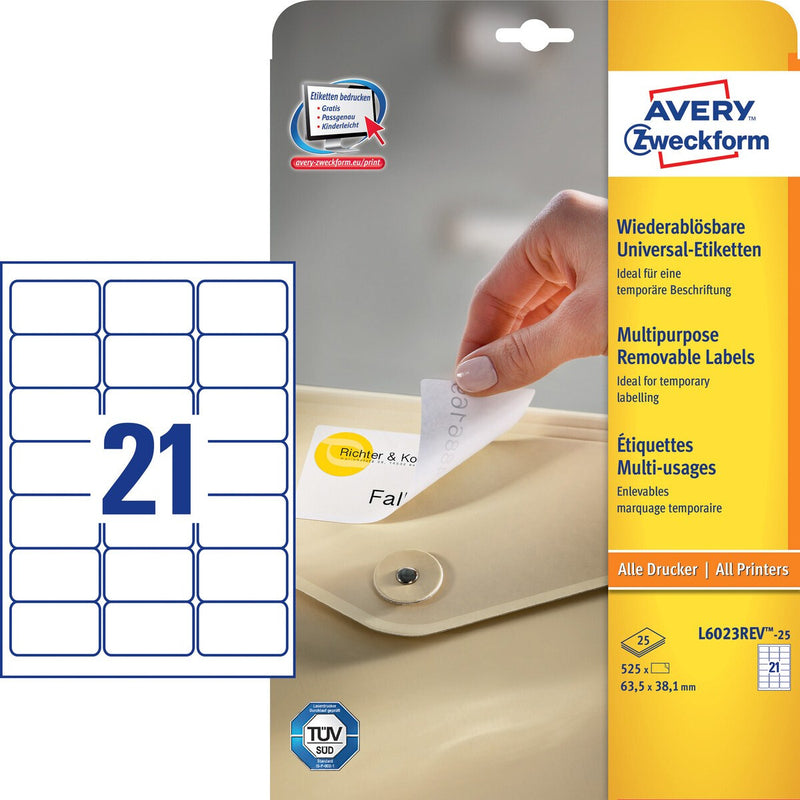 Avery L6023REV-25 print etiket Hvid Selvklæbende printeretiket