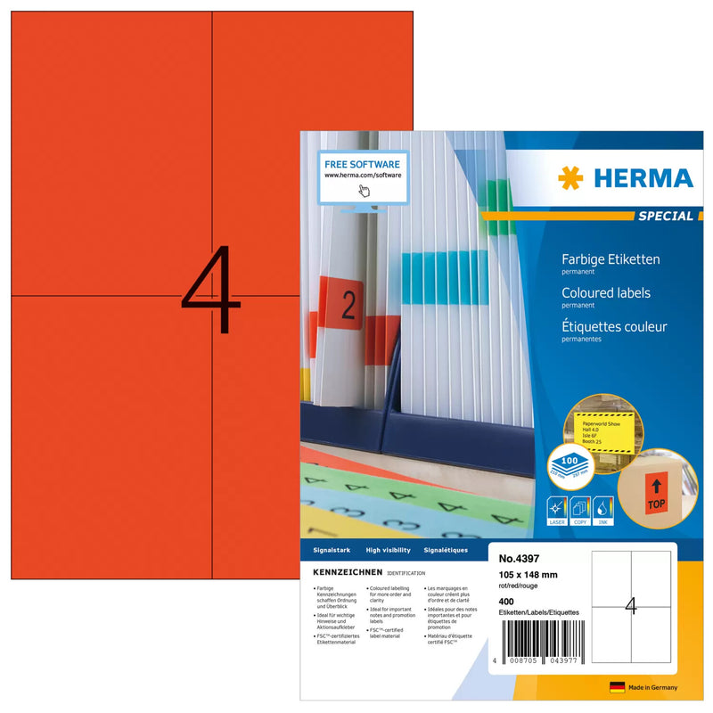 HERMA 4397 print etiket Rød Selvklæbende printeretiket