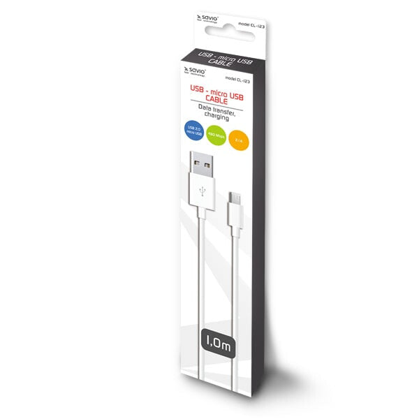 Savio CL-123 USB-kabel USB 2.0 1 m USB A Micro-USB B Hvid