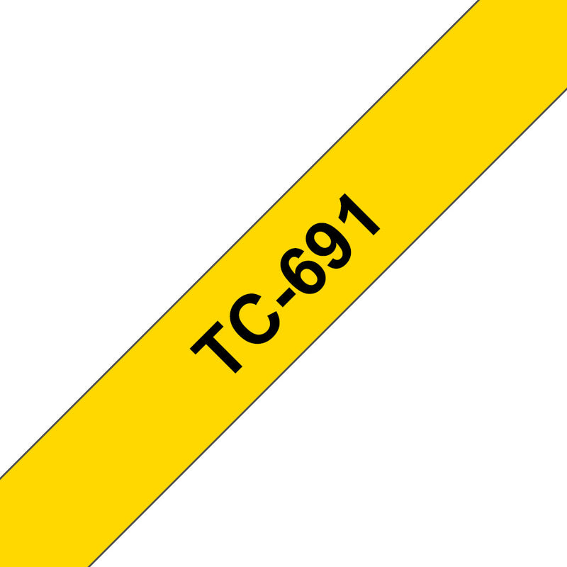 Brother TC-691 etiketbånd Sort på gul