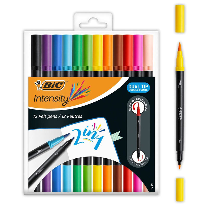 BIC 989695 marker og tush-pen Sort, Blå, Brun, Grøn, Lyse Blå, Lysegrøn, Orange, Lyserød, Lilla, Rød, Violet, Gul 12 stk