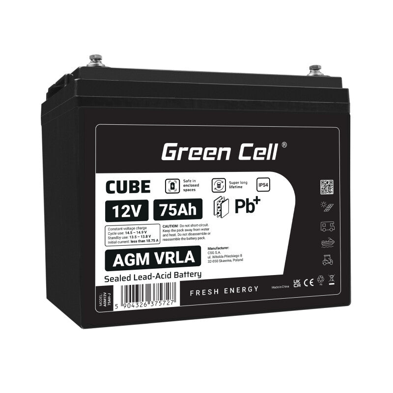 Green Cell AGM12V75AH-J UPS batteri Blybatterier (VRLA) 12 V 75 At