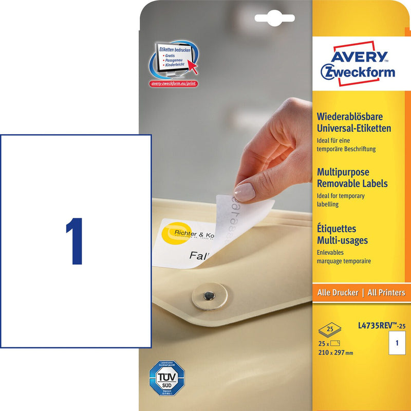 Avery L4735REV-25 print etiket Hvid Selvklæbende printeretiket