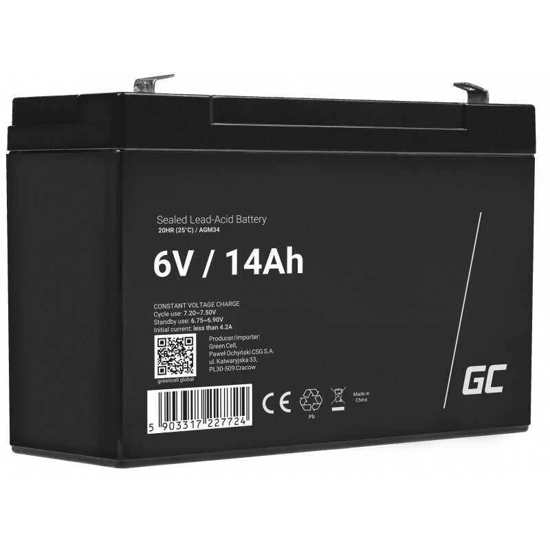 Green Cell AGM34 UPS batteri Blybatterier (VRLA) 6 V 14 At