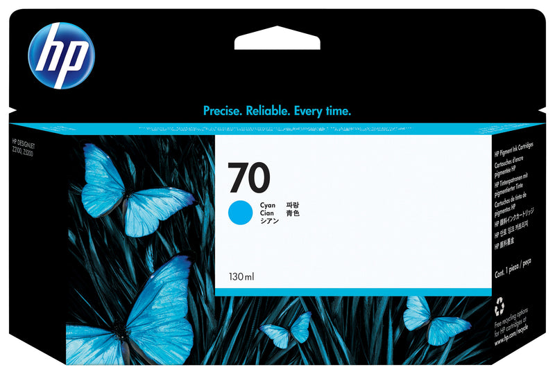 HP 70 DesignJet-blækpatron med 130 ml, cyan