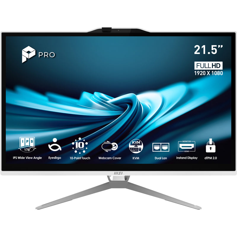MSI Pro AP222T 14MA-605EU Intel® Core™ i3 i3-14100 54,6 cm (21.5") 1920 x 1080 pixel Berøringsskærm All-in-One PC 8 GB DDR4-SDRAM 512 GB SSD Windows 11 Home Wi-Fi 6E (802.11ax) Hvid