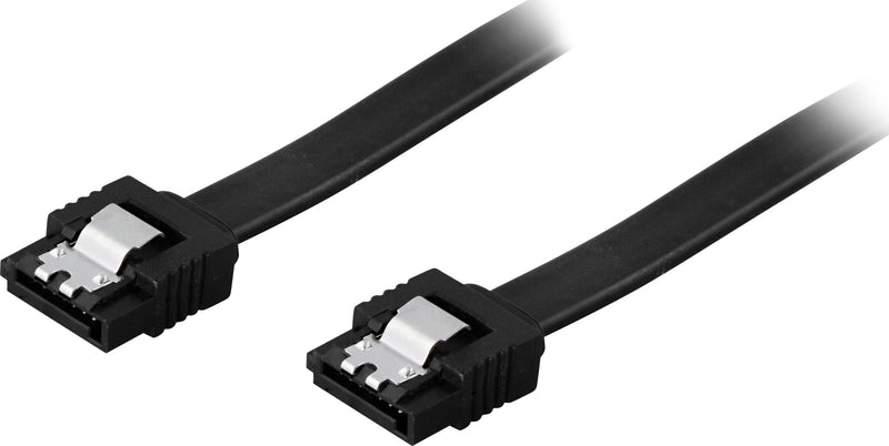 Deltaco SATA-kabel, SATA 6Gb/s, låse-clips, lige-lige, 0,5m, sort