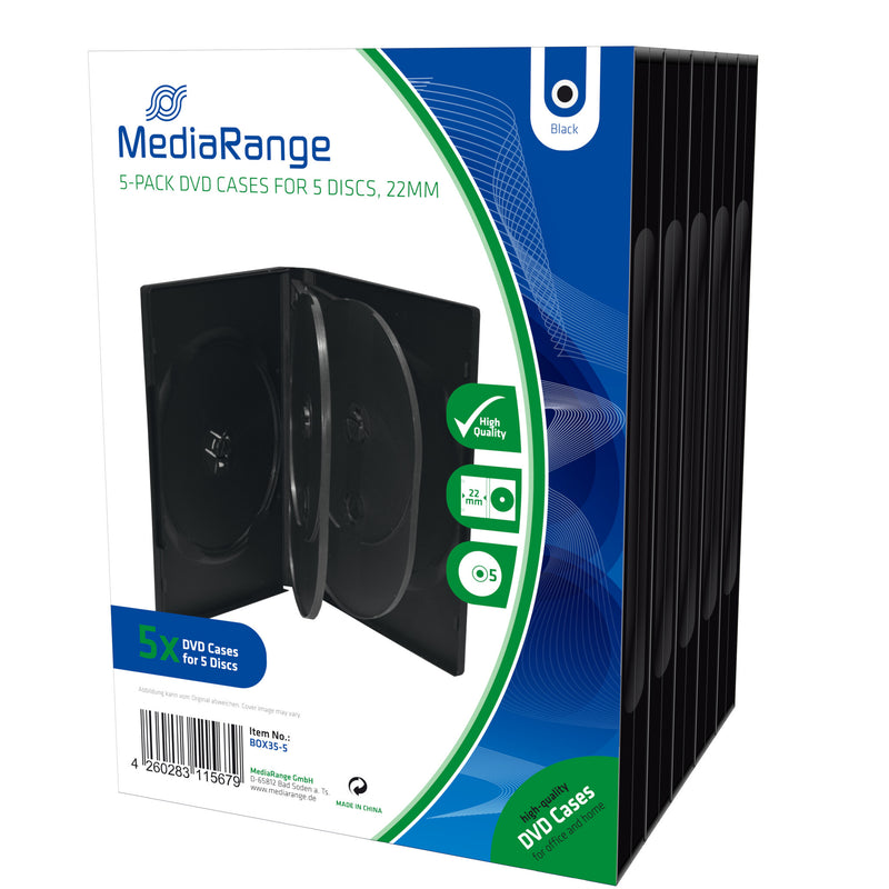 MediaRange BOX35-5 optisk disk etui DVD-boks 5 diske Sort
