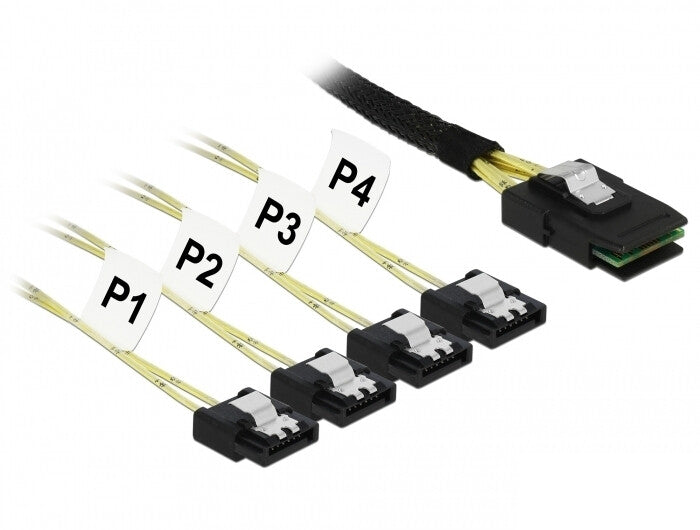 DeLOCK 85800 serielkabel Sort 0,5 m Mini SAS SFF-8087 4x SATA 7pin