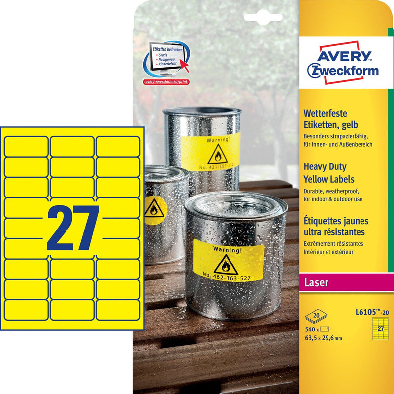 Avery L6105-20 print etiket Gul Selvklæbende printeretiket