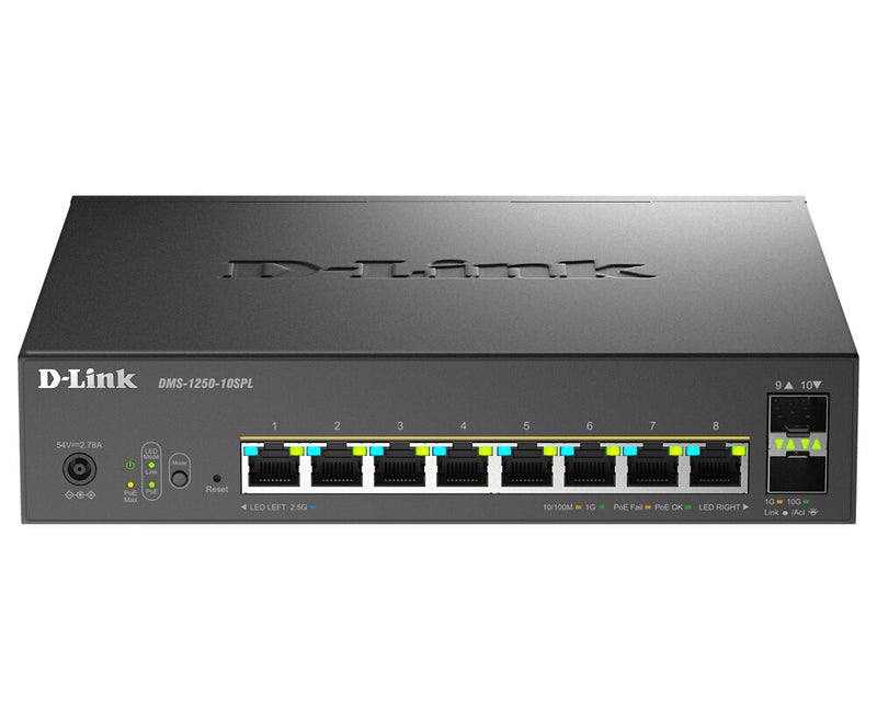 D-Link DMS-1250-10SPL Administreret L2/L3 2.5G Ethernet (100/1000/2500) Strøm over Ethernet (PoE) Sort