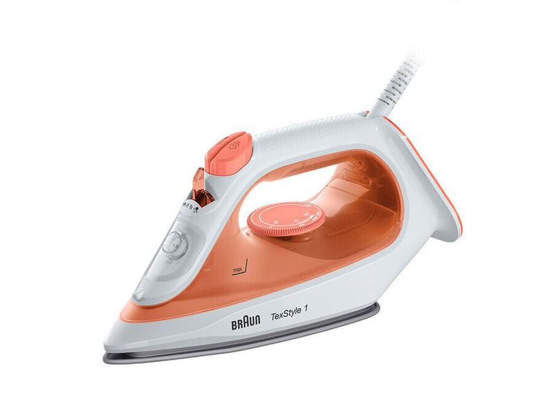 Braun TexStyle 1 SI 1009OR Dampstrygejern Ceran strygesål 1900 W Orange, Hvid