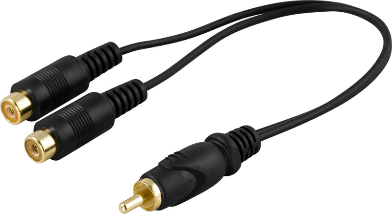 Deltaco Y-adapter, 1xRCA, Han til 2xRCA hun, sort
