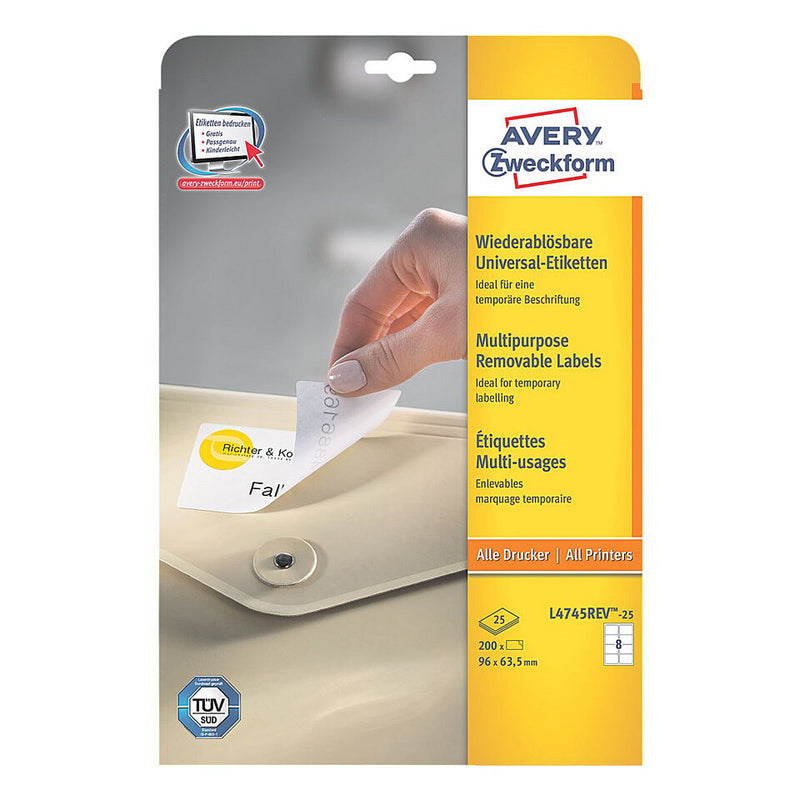 Avery L4745REV-25 print etiket Hvid Selvklæbende printeretiket